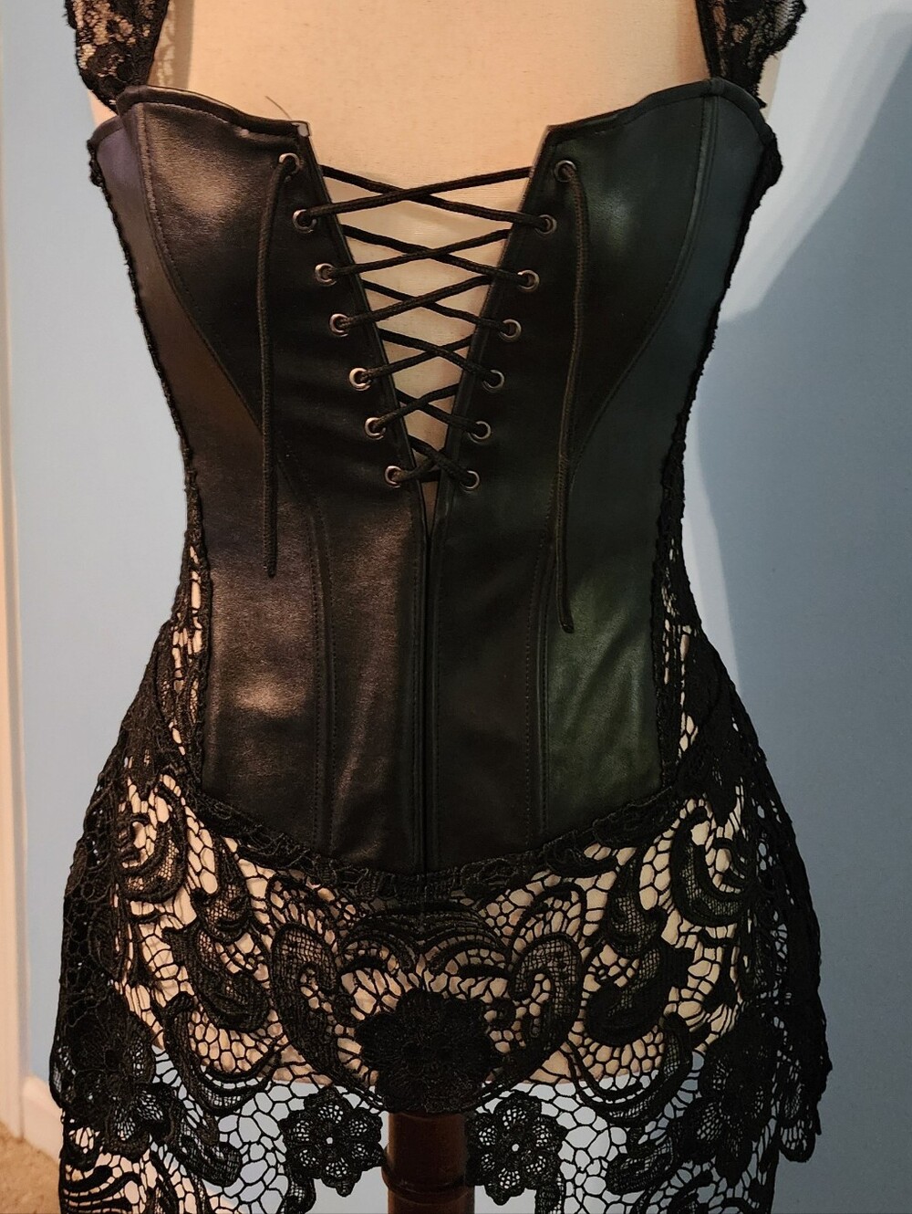 Dreamgirl Black Faux Leather Lace-Up Corset Slip